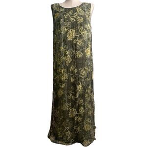 August Max Woman Sleevless Midi Dress 16W Green Sheer Floral Overlay Artsy Lagom